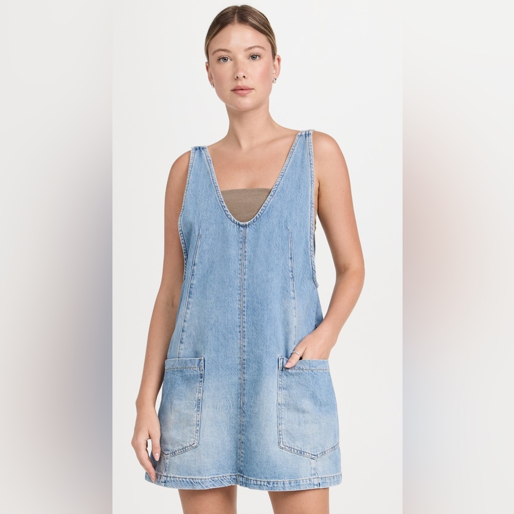 We The Free High Roller Skirtall Dress Overall Large Cotton Adjustable Denim
